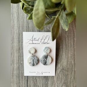 #106 Gray Double Circle Drop Earrings with Marbled Texture